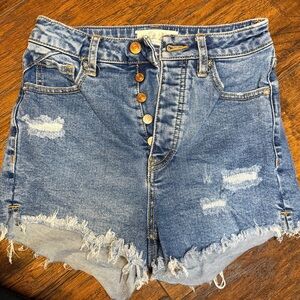 Free People We The Free High-Rise Distressed Cut Off Denim Shorts Button Size 24